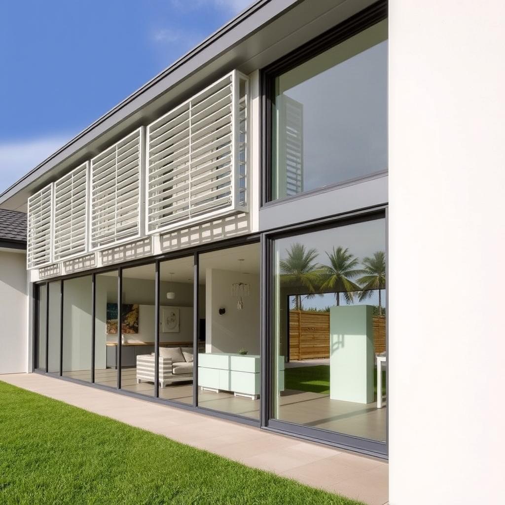 Contemporary style louvre windows with sleek aluminum frames