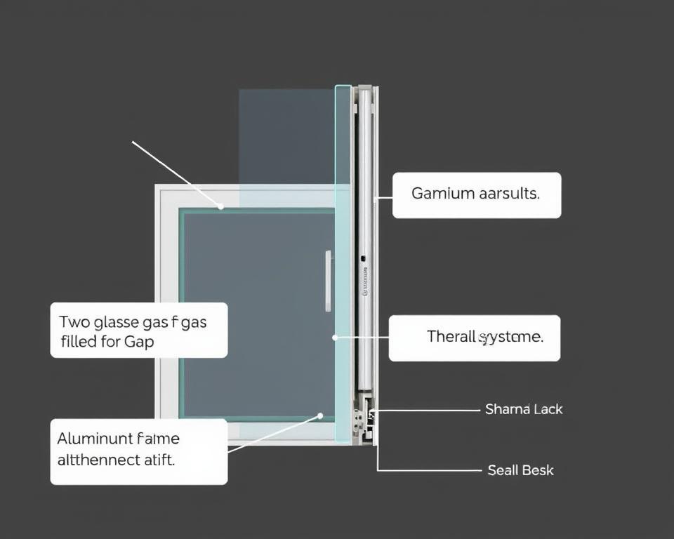 Cross-section of double glazed sliding door showing thermal efficiency