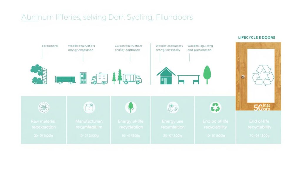 Environmental impact comparison between aluminium and wooden sliding doors showing lifecycle analysis