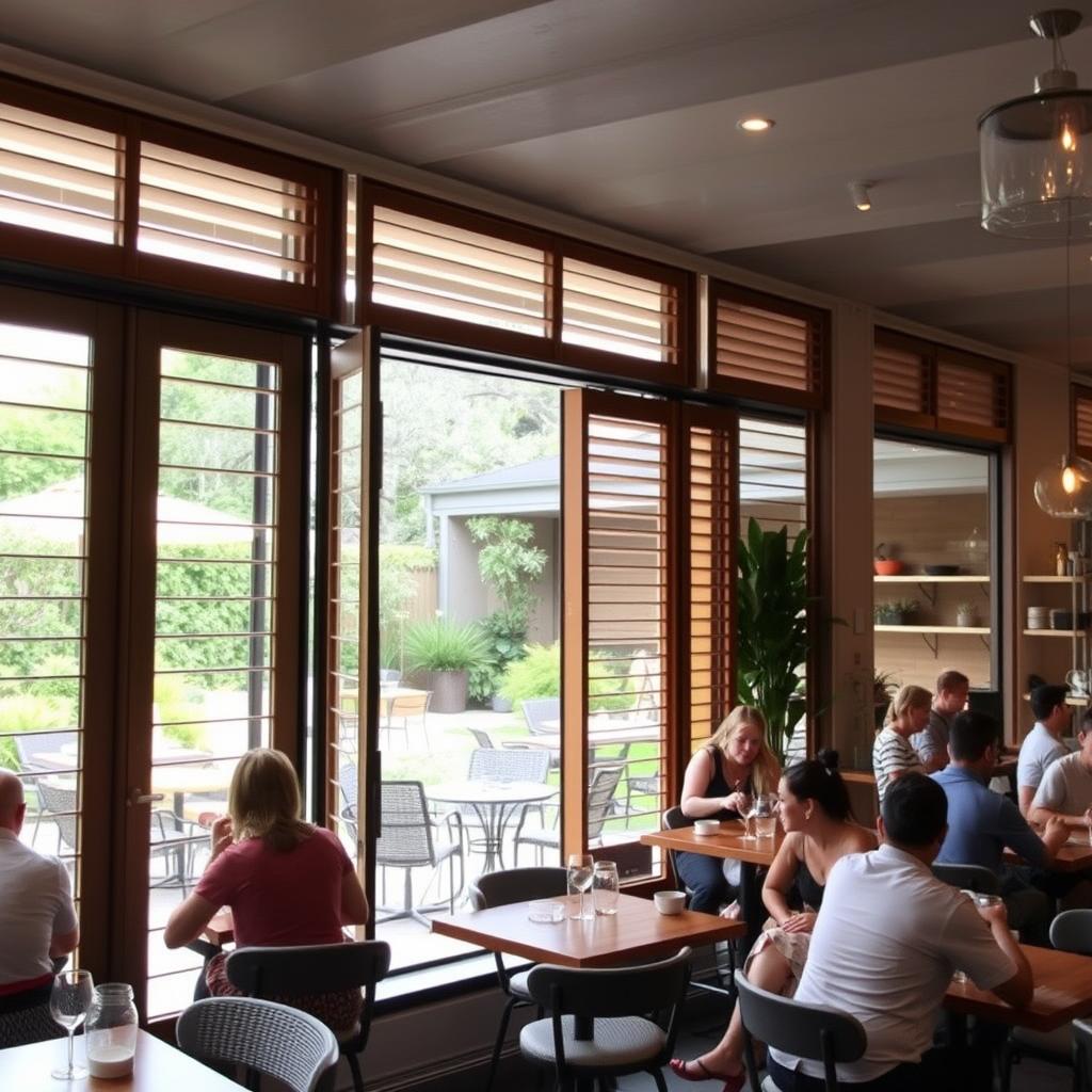 Louvre windows in an Australian café