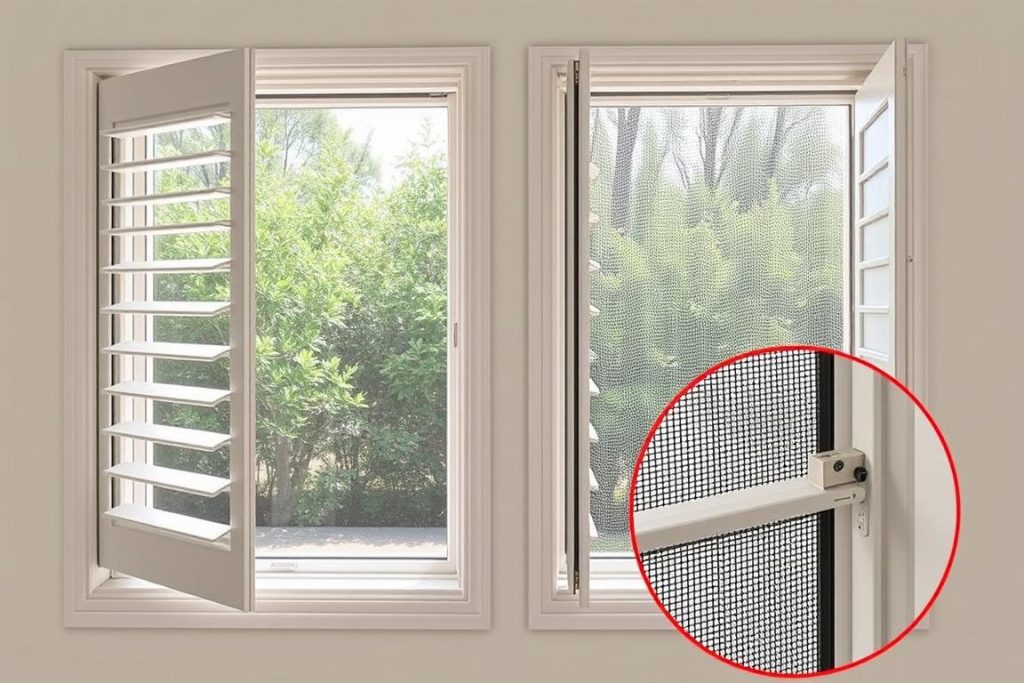 Louvre windows with security screens in an Australian home