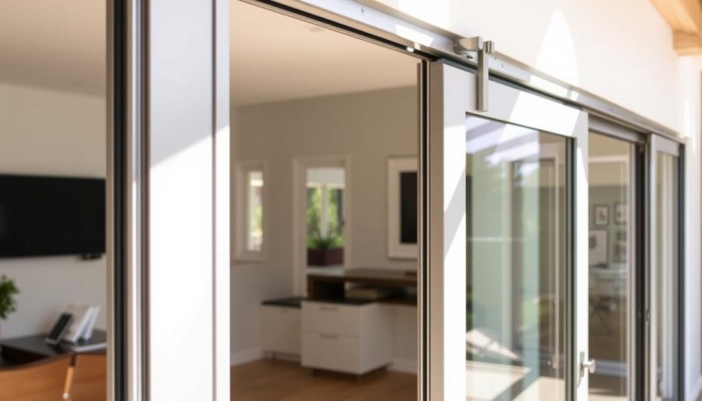 Modern aluminium sliding doors with large glass panels in a contemporary home