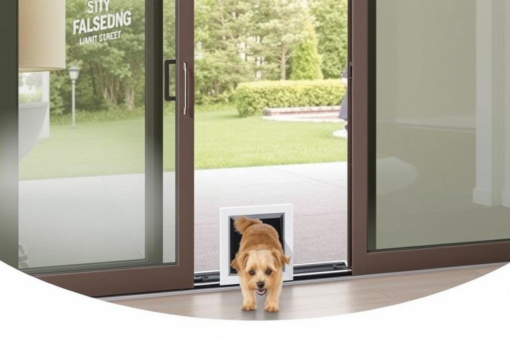 Sliding glass door with integrated pet door