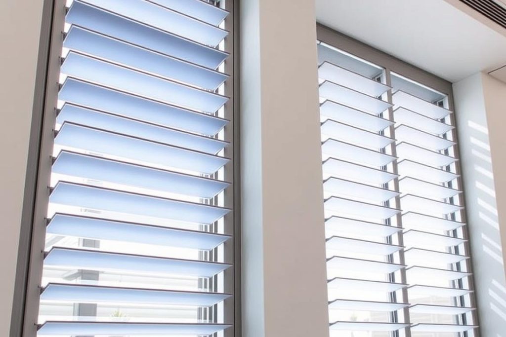 Stylish louvre windows in a modern Australian business space