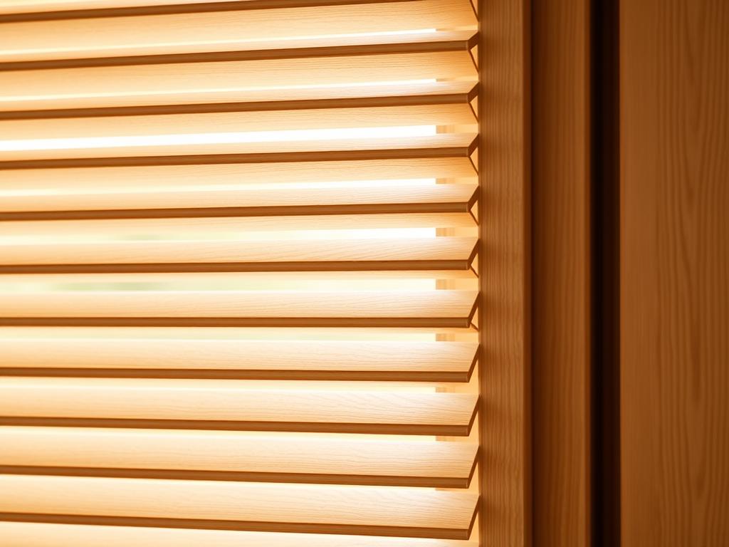 Timber louvre window blades showing natural wood grain