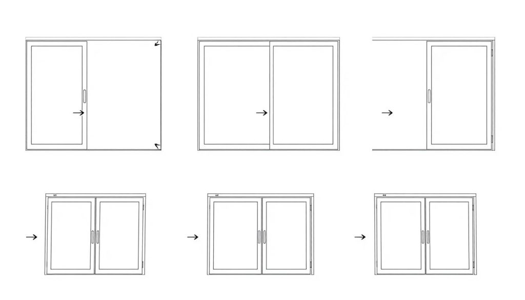 Various sliding door configuration options showing different panel arrangements