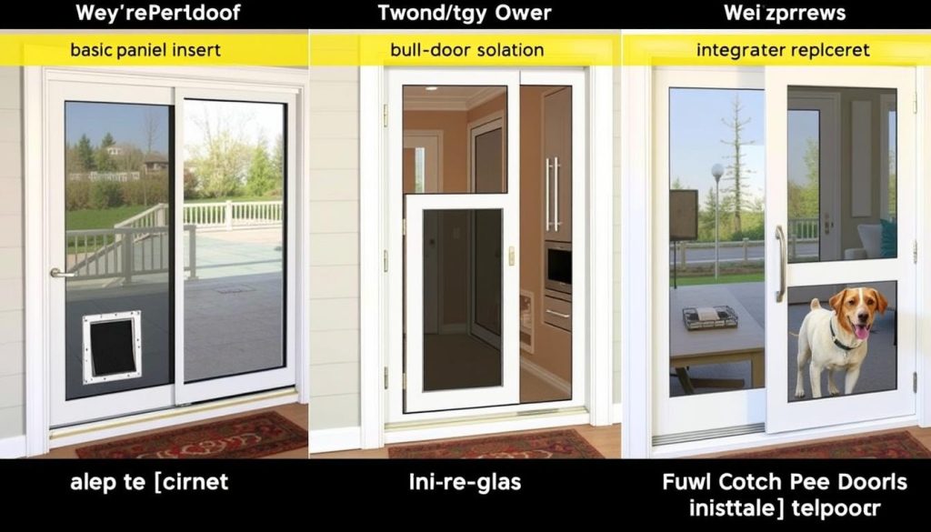 Comparison of different price point sliding doors with dog door options from budget to premium