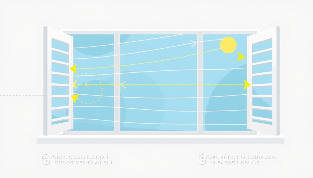 Diagram showing airflow patterns through louvre windows in a Sydney home