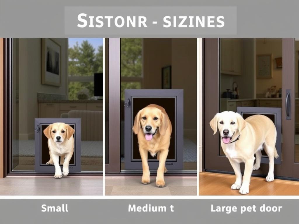Different sized dogs using appropriately sized dog doors in sliding glass doors