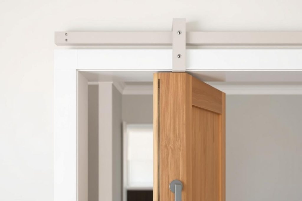 Single cavity sliding door with timber frame partially open showing the track system and pocket wall construction