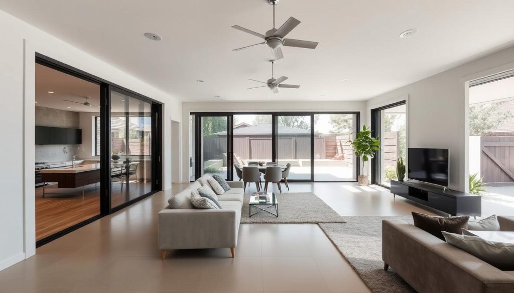 Transformed Australian home interior with cavity sliding doors creating seamless connections between living spaces