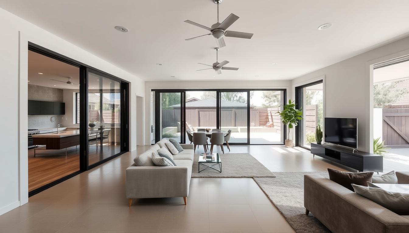 Transformed Australian home interior with cavity sliding doors creating seamless connections between living spaces