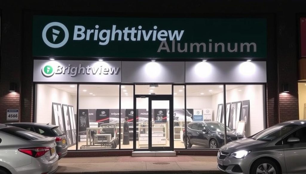 Brightview Aluminium's Condell Park showroom exterior with prominent signage and window displays visible