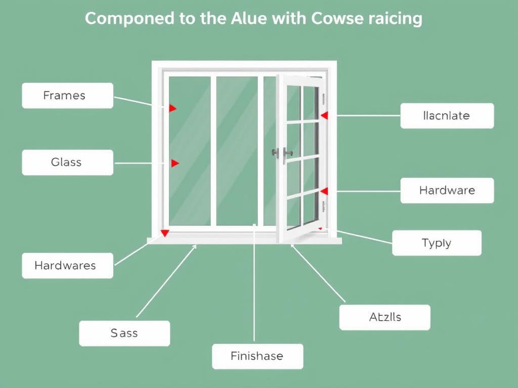 Diagram showing the various components that influence aluminium window pricing with detailed labels