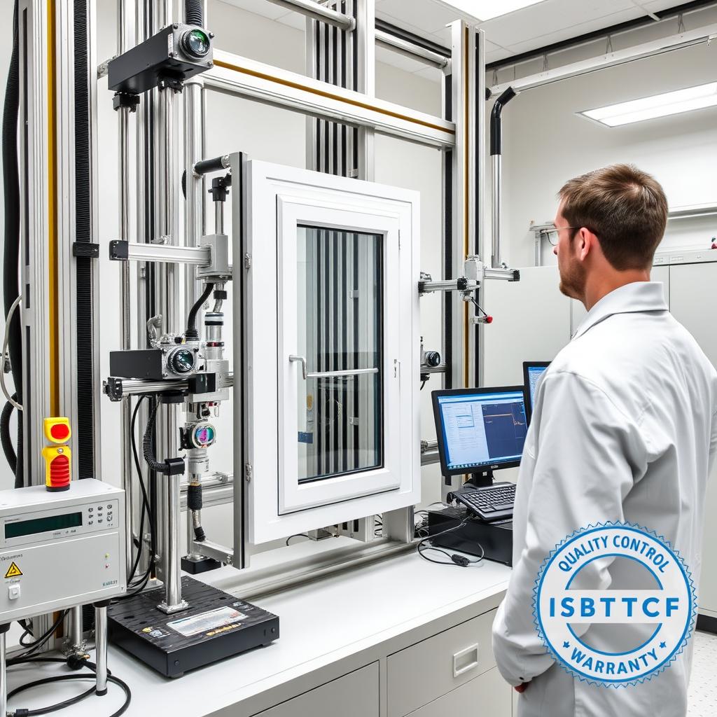 Testing equipment measuring aluminium window hardware durability for warranty certification