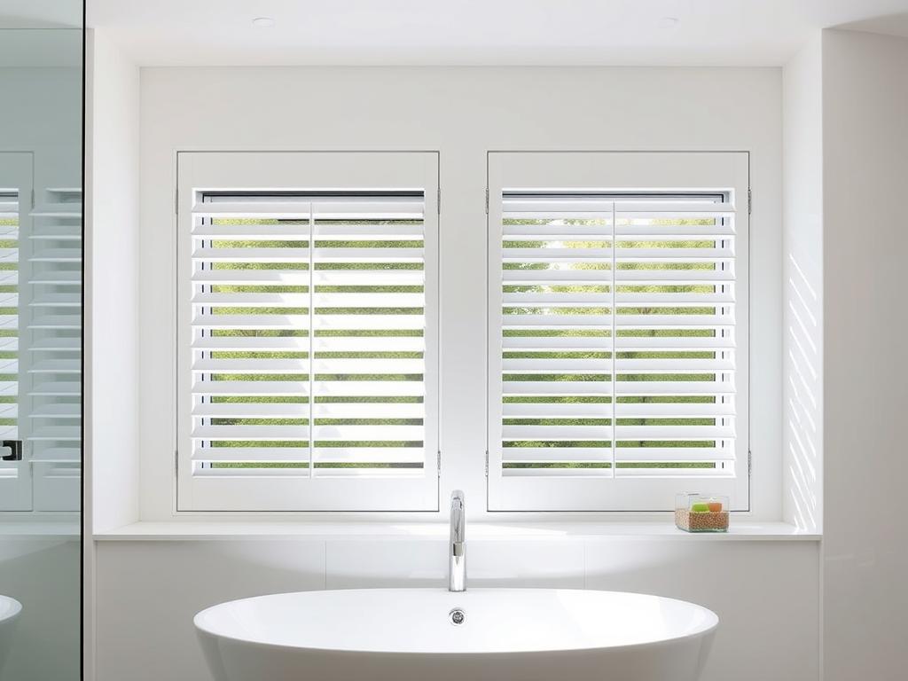 Aluminium louvre windows installed in a modern Sydney bathroom showing horizontal blades