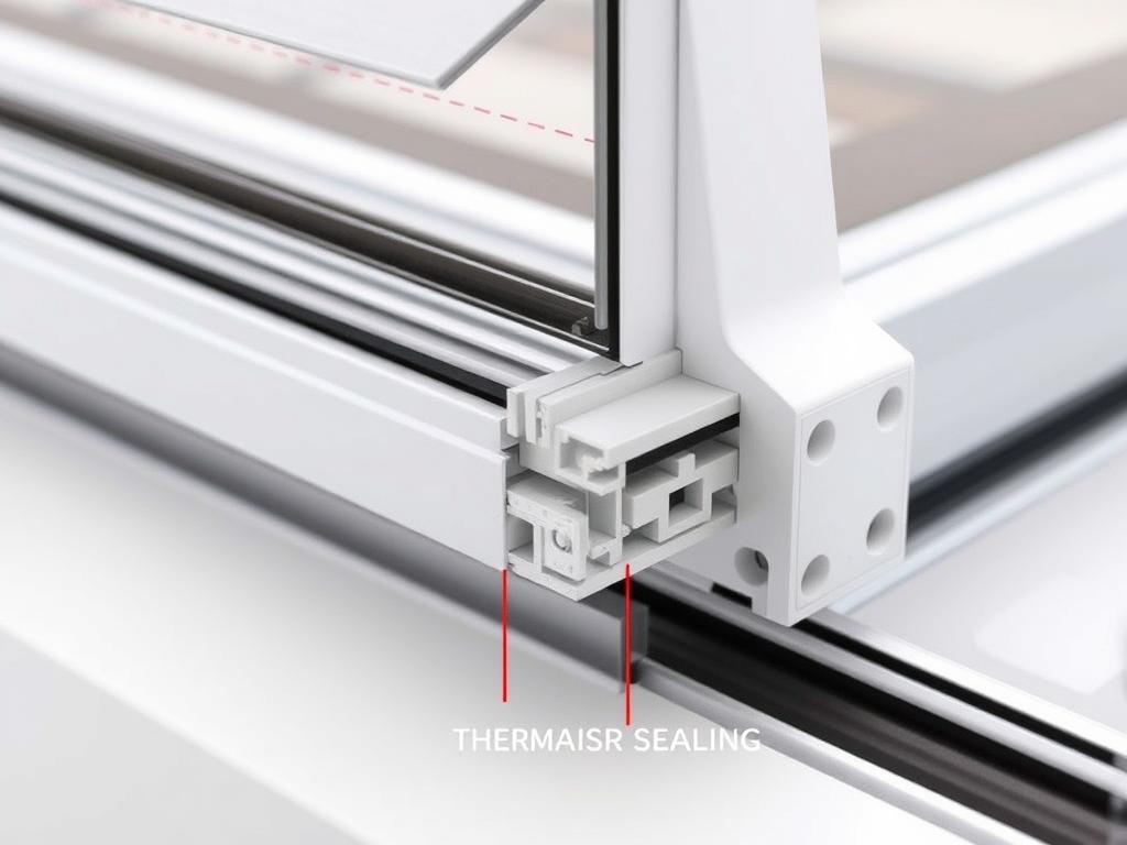 Close-up of aluminium louvre window frame showing acoustic seals and thermally broken design for noise reduction