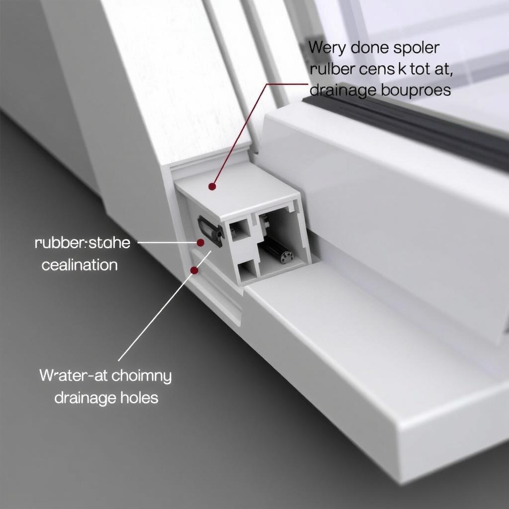 Close-up of aluminium louvre window frame showing weather sealing and drainage system