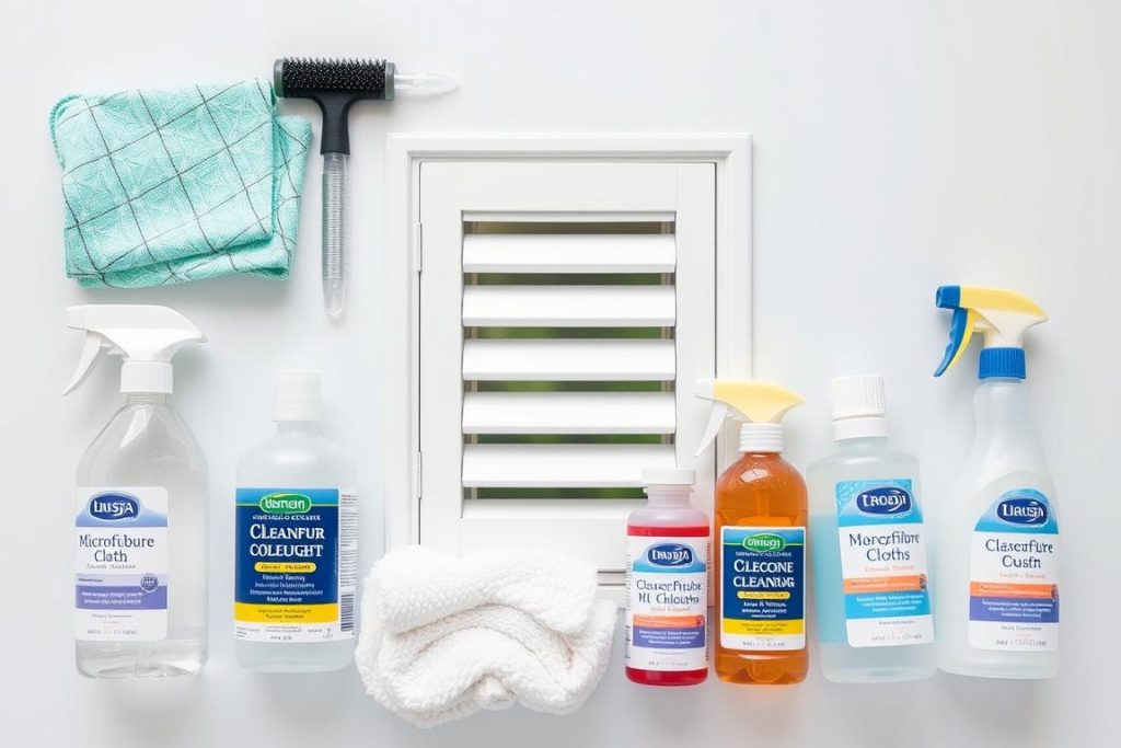 Close-up of cleaning products safe for aluminium louvre windows