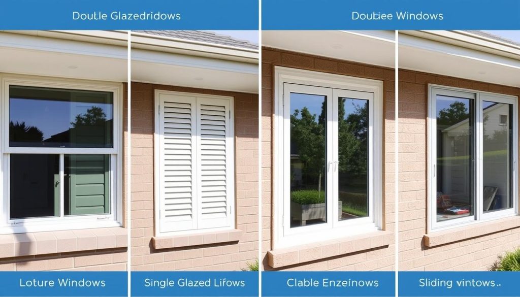 Comparison of different window types including double glazed louvre windows