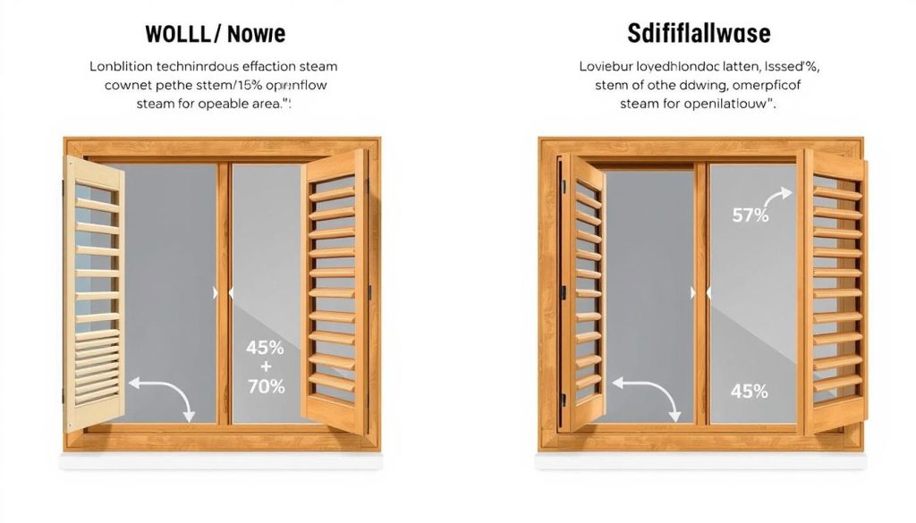 Comparison of different window types showing ventilation effectiveness in bathroom settings