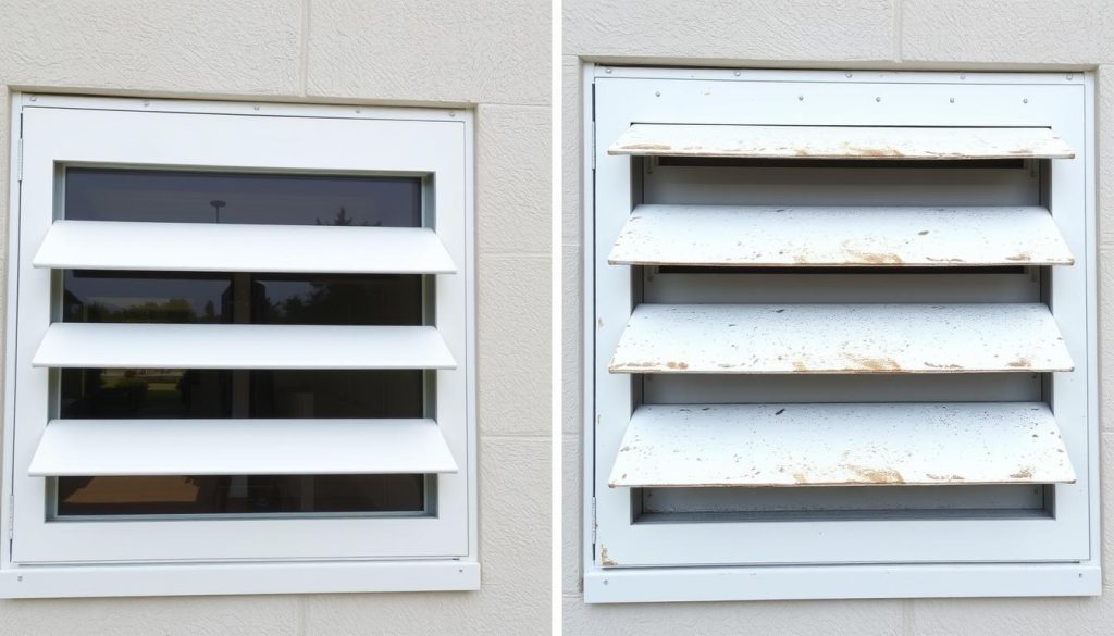 Comparison of protected vs corroded aluminium window frames in coastal environment