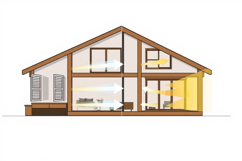 Diagram showing high-low window placement for optimal stack effect ventilation