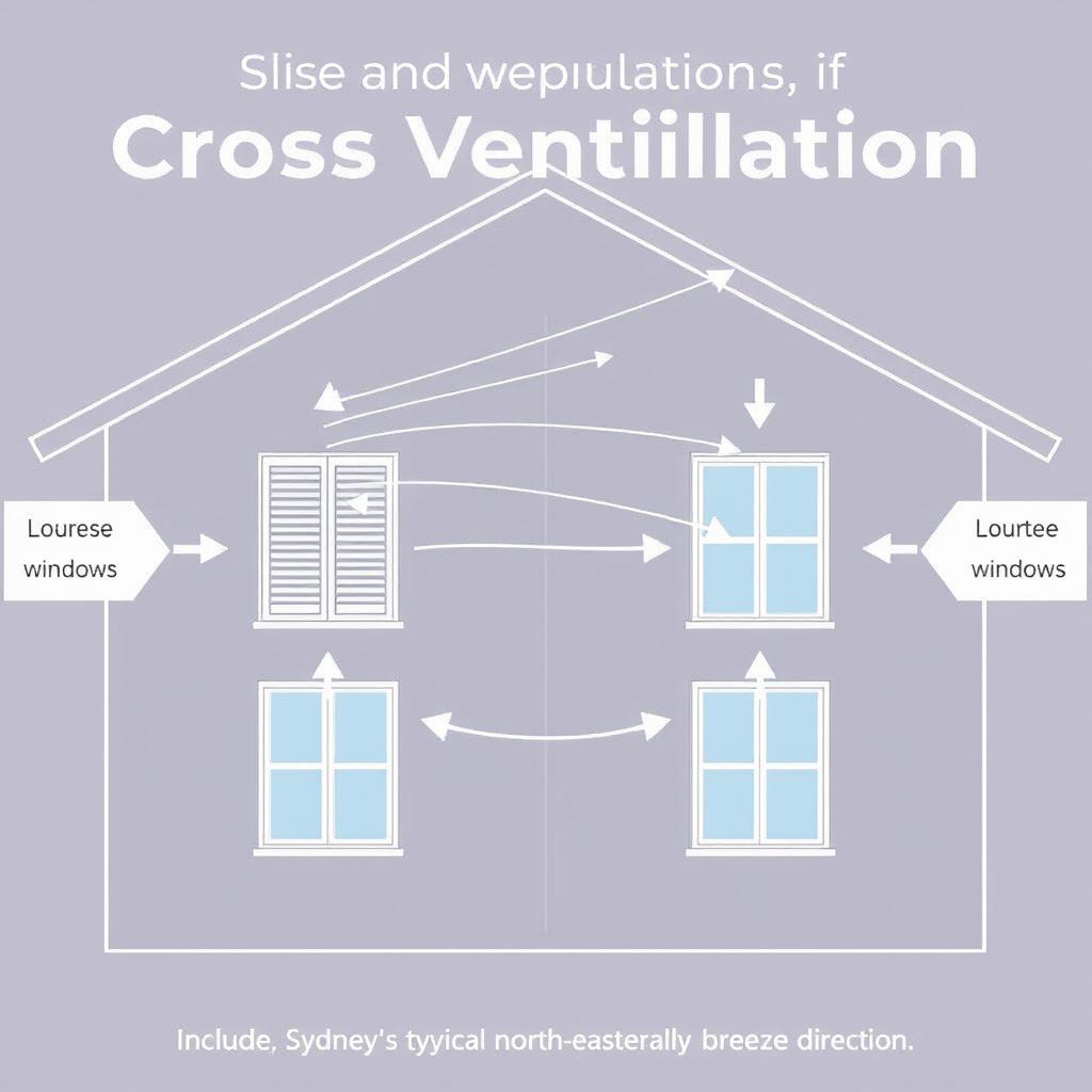 Diagram showing how cross-ventilation works in a Sydney home with louvre windows
