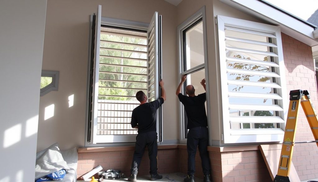 Double glazed aluminium louvre windows being installed in a Sydney home