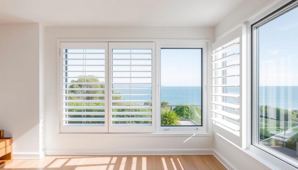 Modern aluminium louvre windows installed in a Sydney coastal home showing price range from $800-$2,200