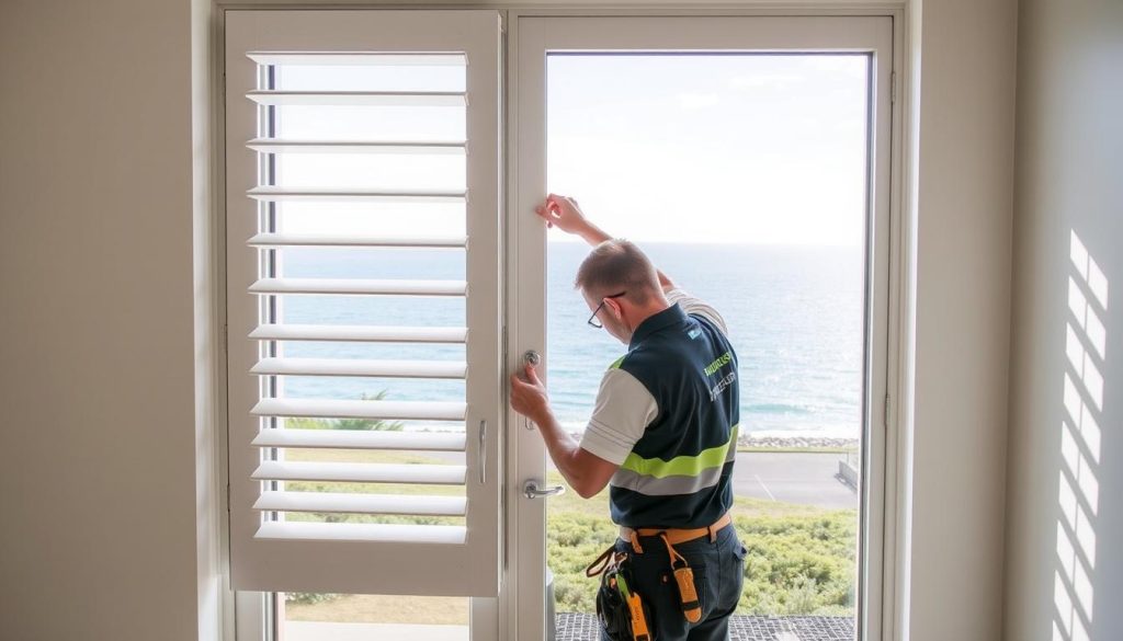 Professional technician performing maintenance on aluminium louvre windows