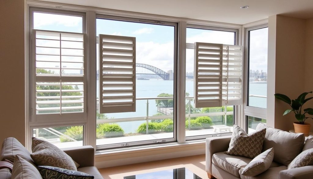 Properly rated aluminium louvre windows in a Sydney home providing both ventilation and weather protection