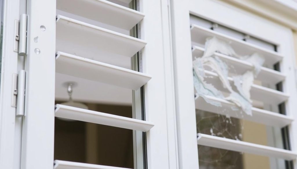 Various common louvre window problems including leaking frames, stiff mechanisms and broken blades