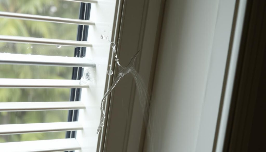 Water leaking through louvre window frame during Sydney rainfall