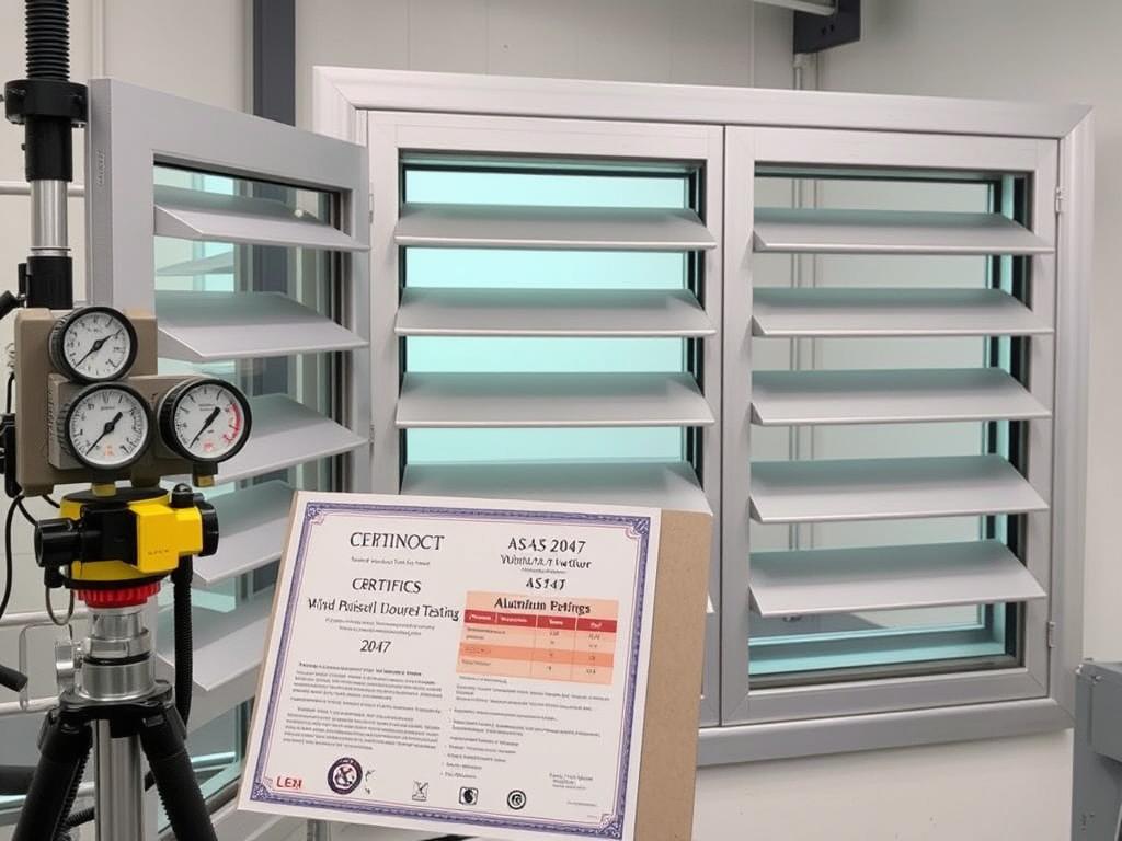 Wind pressure testing of aluminium louvre windows showing rating certification